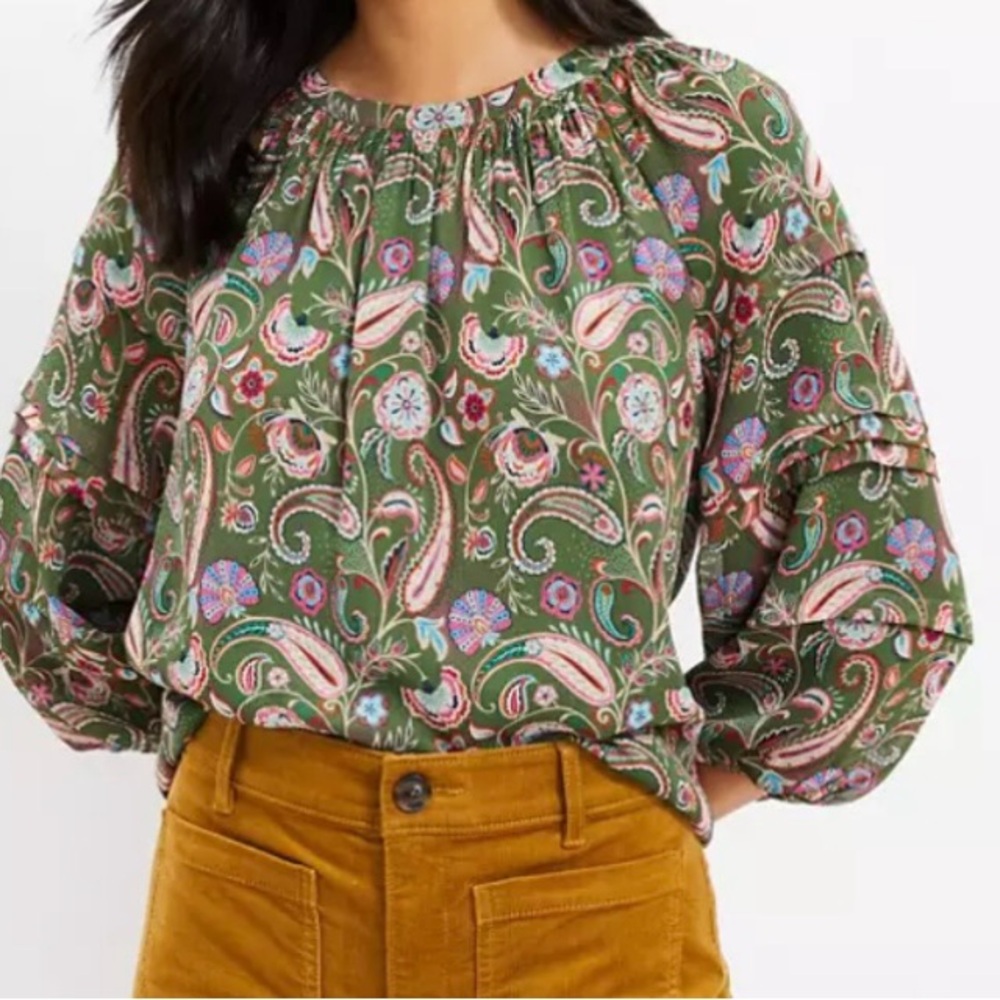Paisley Pleated Balloon Sleeve Top